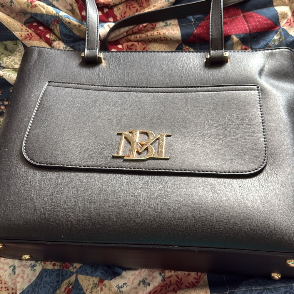 Badgley Mischka Black Satchel with Gold Logo